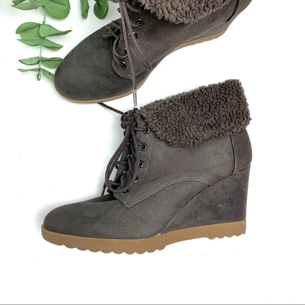 DANA BUCHMAN Wedge Heel Ankle Booties Gray 9.5
